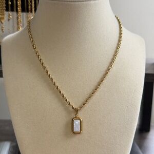 Gold plated stainless steel rope chain w/ white pendant